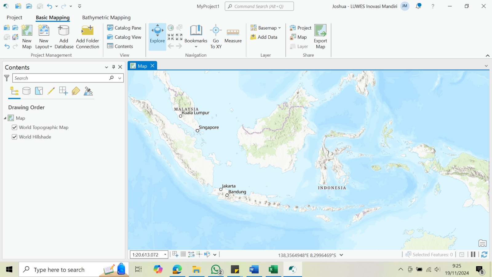 Layar inspeksi layer spektral Shallow Water Mapper